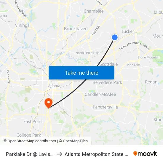 Parklake Dr @ Lavista Rd to Atlanta Metropolitan State College map
