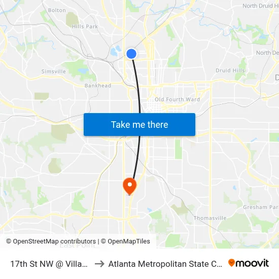 17th St NW @ Village St to Atlanta Metropolitan State College map