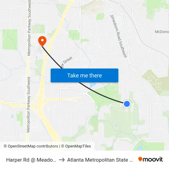 Harper Rd @ Meador Ave to Atlanta Metropolitan State College map