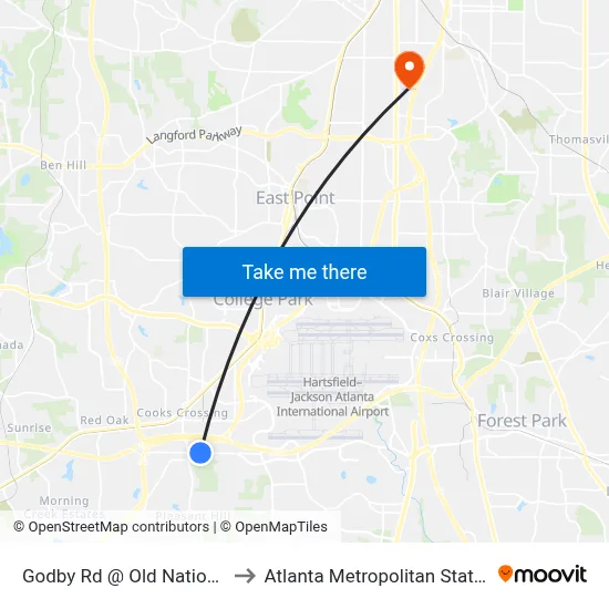 Godby Rd @ Old National Pkwy to Atlanta Metropolitan State College map