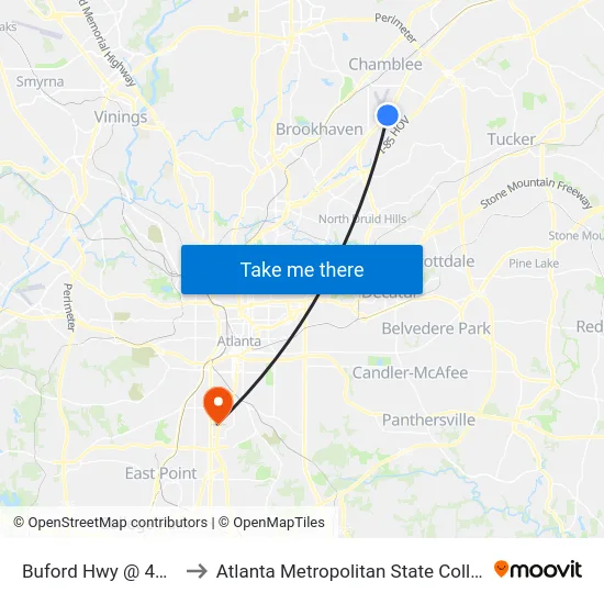 Buford Hwy @ 4416 to Atlanta Metropolitan State College map