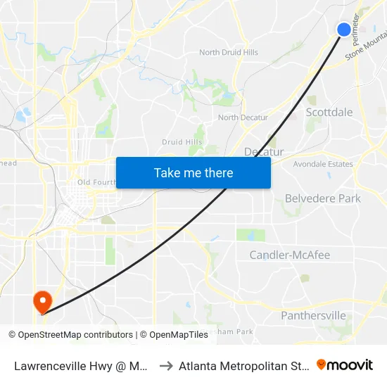 Lawrenceville Hwy @ Montreal Rd W to Atlanta Metropolitan State College map