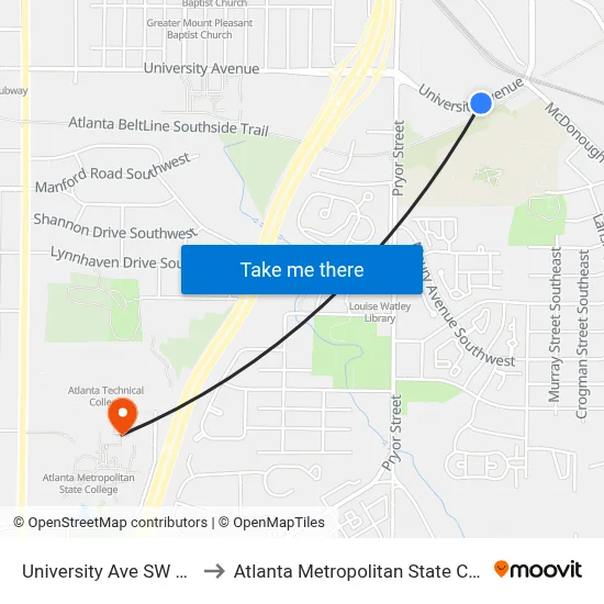 University Ave SW @ 71 to Atlanta Metropolitan State College map