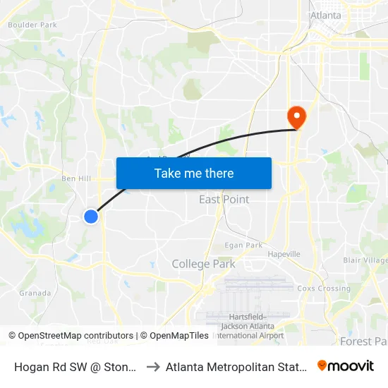 Hogan Rd SW @ Stone Rd SW to Atlanta Metropolitan State College map