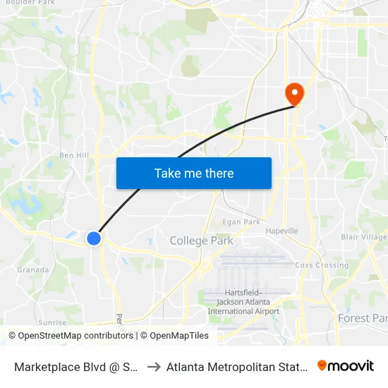 Marketplace Blvd @ Shelby Ln to Atlanta Metropolitan State College map