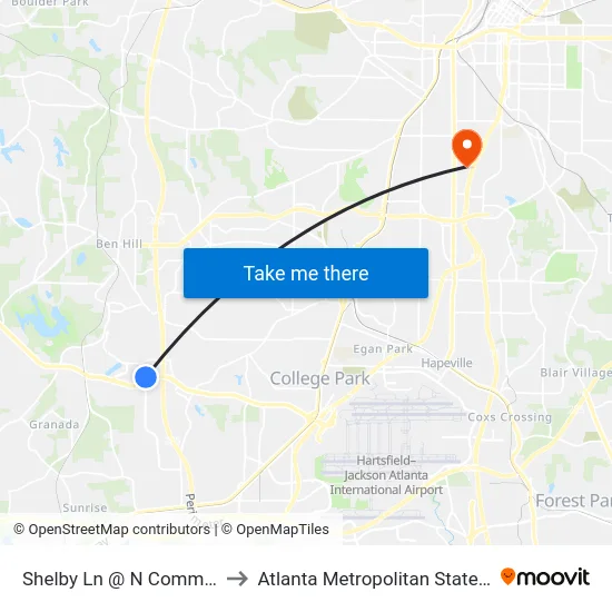Shelby Ln @ N Commerce Dr to Atlanta Metropolitan State College map