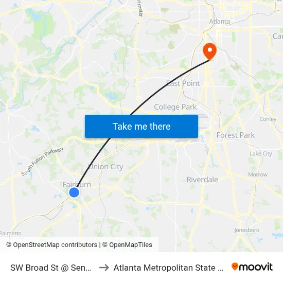 SW Broad St @ Senoia Rd to Atlanta Metropolitan State College map