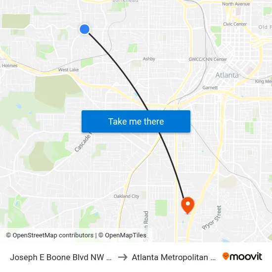 Joseph E Boone Blvd NW @ Lanier St NW to Atlanta Metropolitan State College map