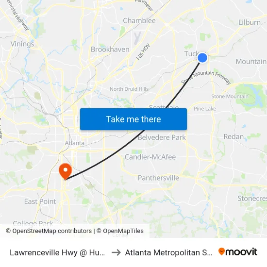 Lawrenceville Hwy @ Hugh Howell Rd to Atlanta Metropolitan State College map
