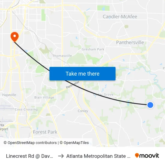 Linecrest Rd @ Davana Dr to Atlanta Metropolitan State College map
