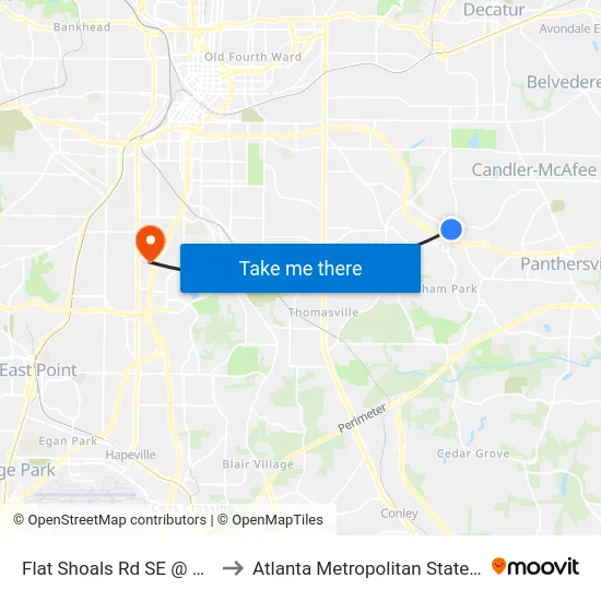 Flat Shoals Rd SE @ 2nd Ave to Atlanta Metropolitan State College map