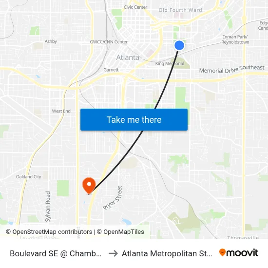 Boulevard SE @ Chamberlain St SE to Atlanta Metropolitan State College map