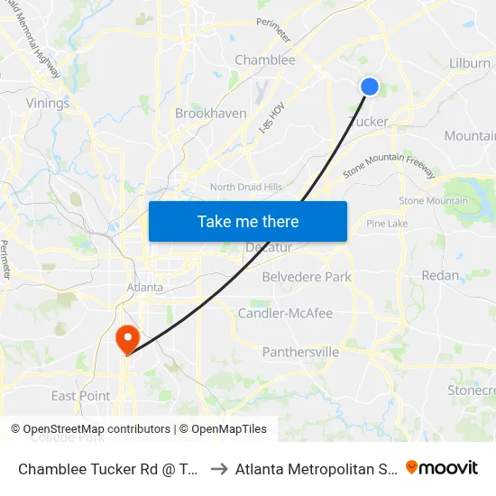 Chamblee Tucker Rd @ Tucker Norcros to Atlanta Metropolitan State College map