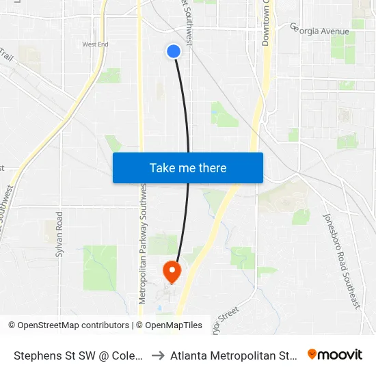 Stephens St SW @ Coleman St SW to Atlanta Metropolitan State College map