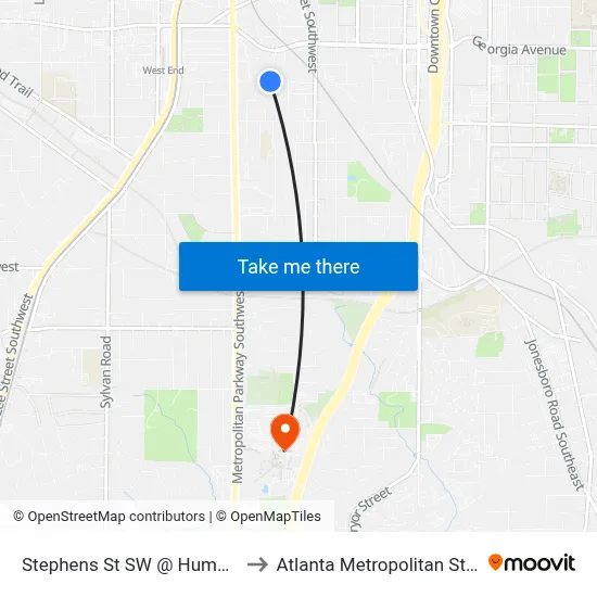 Stephens St SW @ Humphries St SW to Atlanta Metropolitan State College map