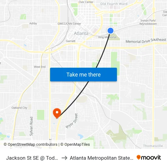 Jackson St SE @ Todd St SE to Atlanta Metropolitan State College map