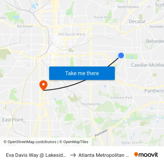 Eva Davis Way @ Lakeside Village Dr SE to Atlanta Metropolitan State College map