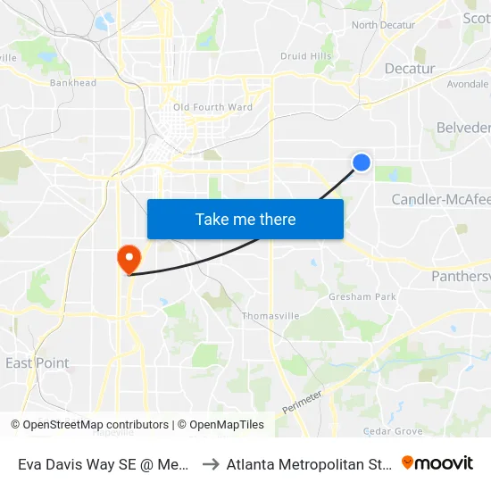 Eva Davis Way SE @ Memorial Dr SE to Atlanta Metropolitan State College map