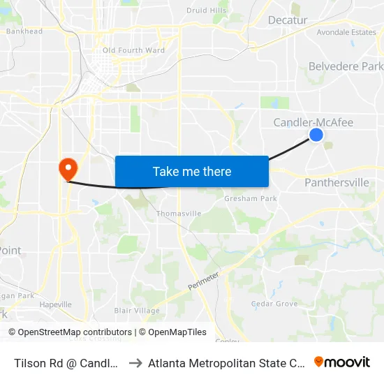 Tilson Rd @ Candler Rd to Atlanta Metropolitan State College map
