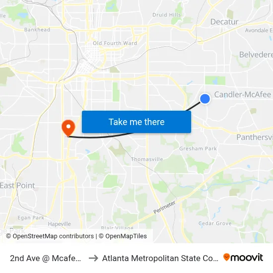 2nd Ave @ Mcafee Rd to Atlanta Metropolitan State College map