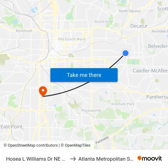 Hosea L Williams Dr NE @ 1st Ave SE to Atlanta Metropolitan State College map