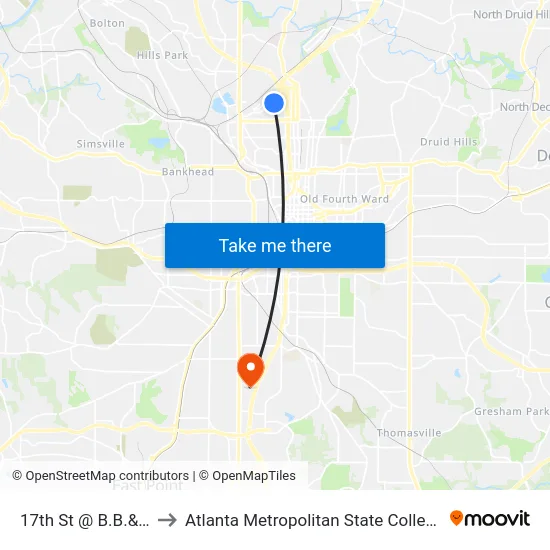 17th St @ B.B.&T. to Atlanta Metropolitan State College map