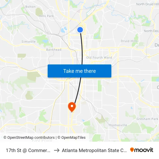 17th St @ Commerce St to Atlanta Metropolitan State College map