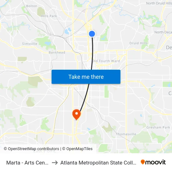 Marta - Arts Center to Atlanta Metropolitan State College map