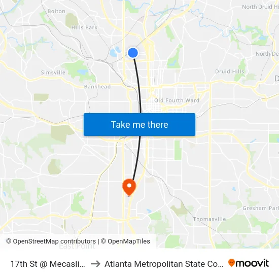 17th St @ Mecaslin St to Atlanta Metropolitan State College map
