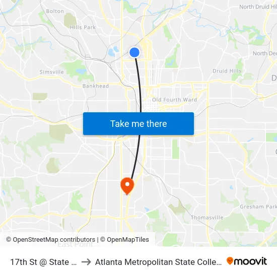 17th St @ State St to Atlanta Metropolitan State College map