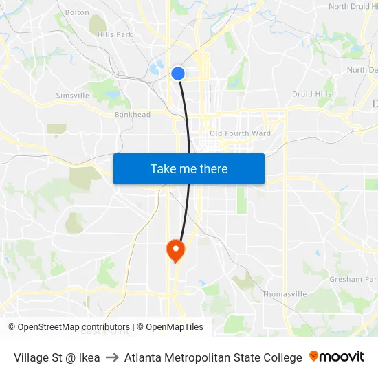 Village St @ Ikea to Atlanta Metropolitan State College map