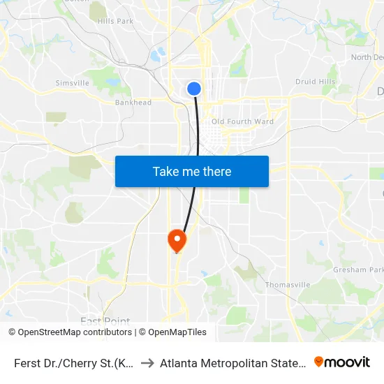 Ferst Dr./Cherry St.(Klaus) S to Atlanta Metropolitan State College map