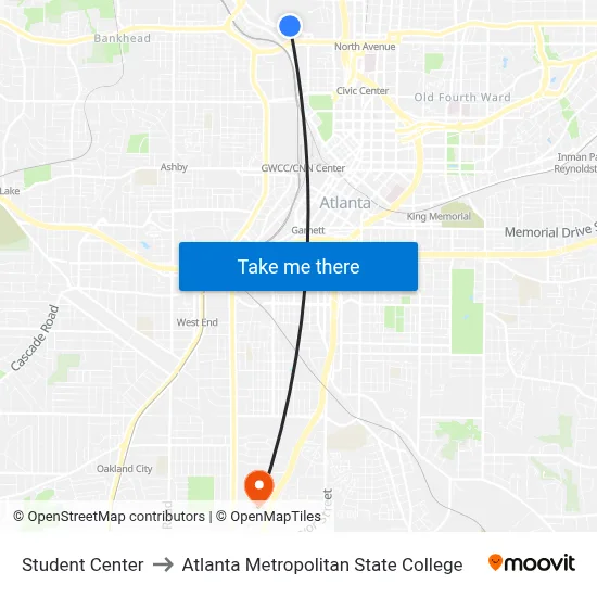 Student Center to Atlanta Metropolitan State College map