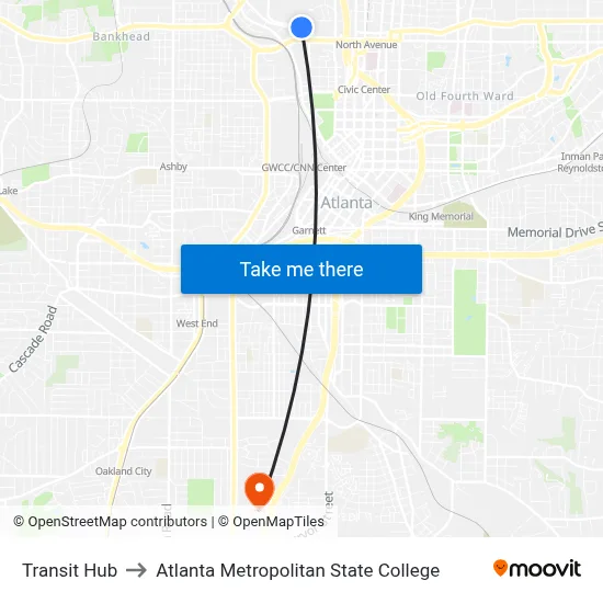 Transit Hub to Atlanta Metropolitan State College map