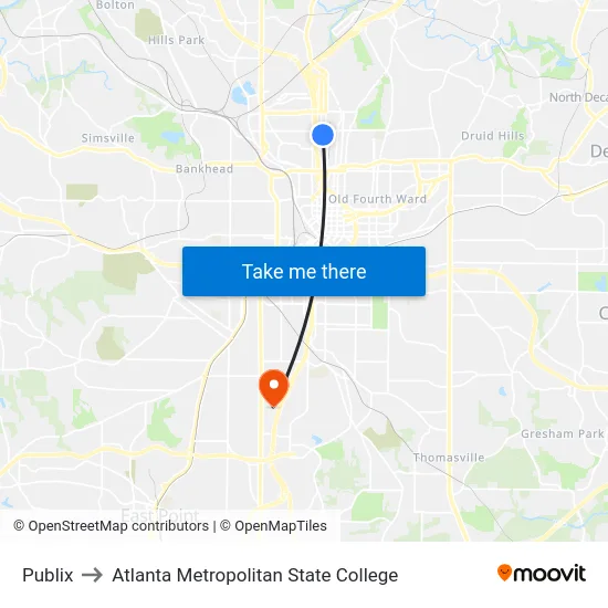 Publix to Atlanta Metropolitan State College map