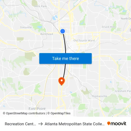 Recreation Center to Atlanta Metropolitan State College map