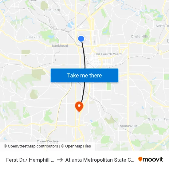 Ferst Dr./ Hemphill Ave. to Atlanta Metropolitan State College map
