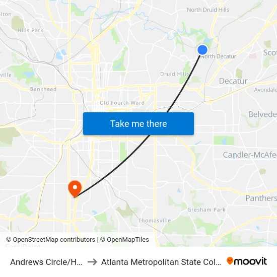 Andrews Circle/Hsrb to Atlanta Metropolitan State College map