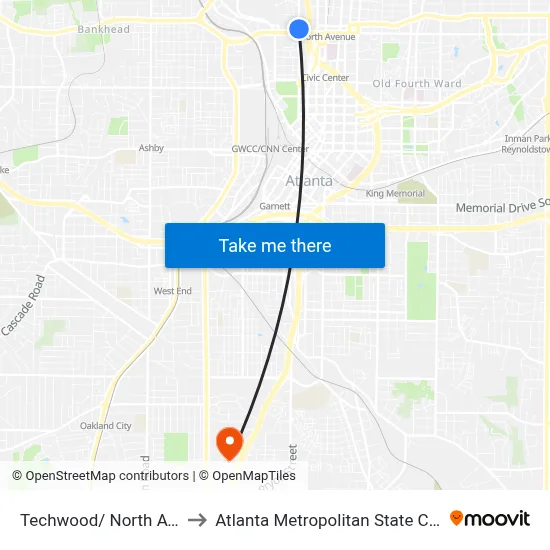Techwood/ North Ave. E to Atlanta Metropolitan State College map