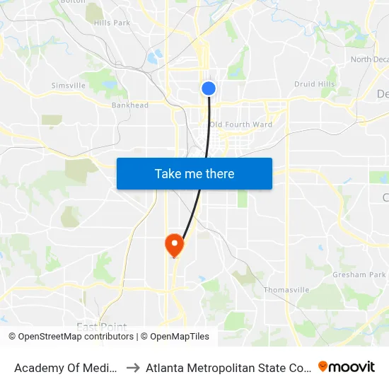 Academy Of Medicine to Atlanta Metropolitan State College map