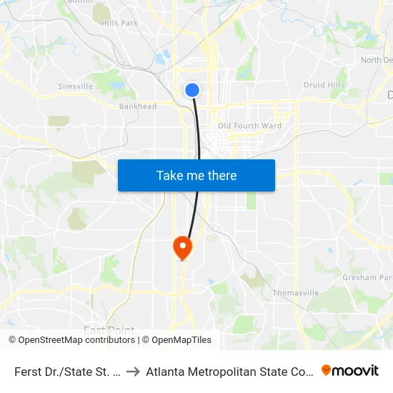 Ferst Dr./State St. Nw to Atlanta Metropolitan State College map