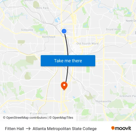Fitten Hall to Atlanta Metropolitan State College map