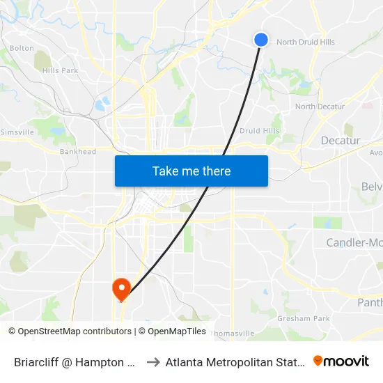 Briarcliff @ Hampton Hall Apts to Atlanta Metropolitan State College map