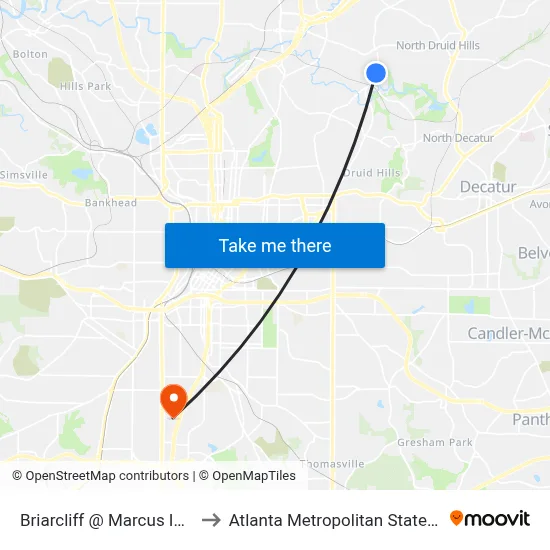 Briarcliff @ Marcus Institute to Atlanta Metropolitan State College map
