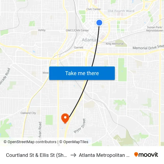 Courtland St & Ellis St (Sheraton Atlanta) to Atlanta Metropolitan State College map