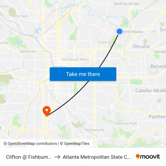 Clifton @ Fishburne Dr to Atlanta Metropolitan State College map