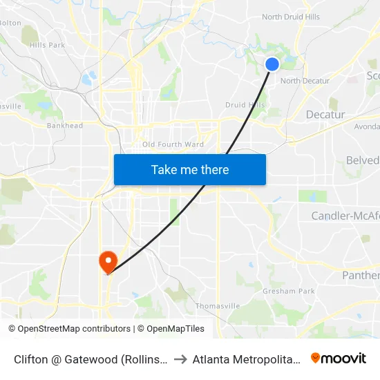 Clifton @ Gatewood (Rollins Sch Public Health) to Atlanta Metropolitan State College map