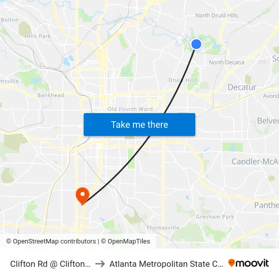 Clifton Rd @ Clifton Way to Atlanta Metropolitan State College map
