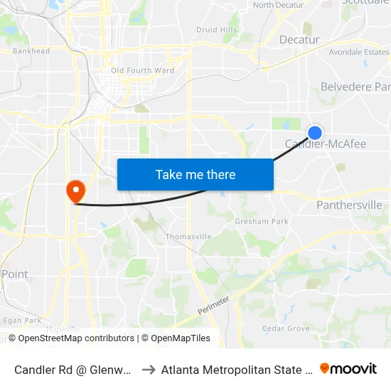 Candler Rd @ Glenwood Rd to Atlanta Metropolitan State College map