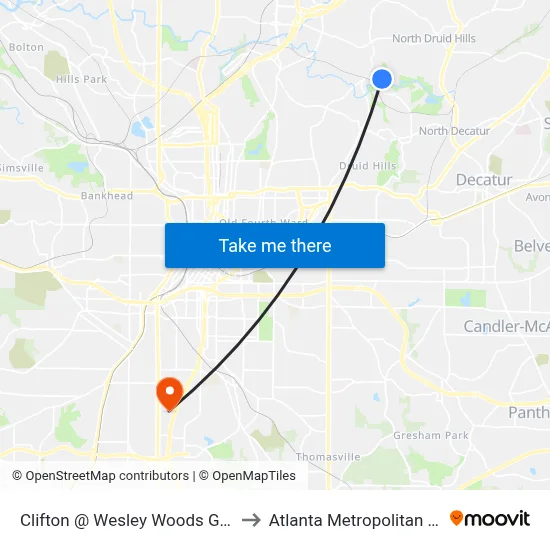 Clifton @ Wesley Woods Geriatric Hospital to Atlanta Metropolitan State College map